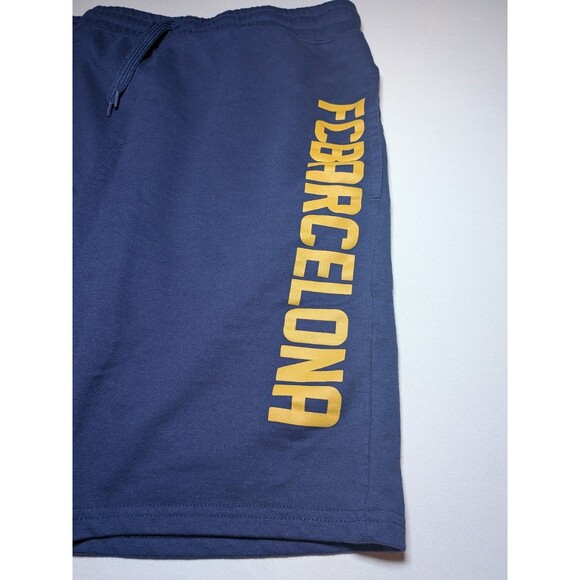 FC Barcelona Mens Fleece Sweat Shorts Size L Blue Spellout Drawstring Waist - Picture 3 of 9